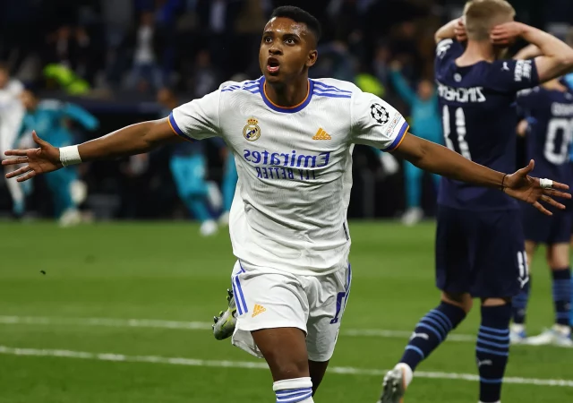 Rodrygo célèbre son but face à Manchester City lors de la Champions League 2022