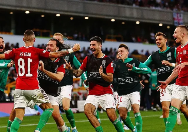 la joie des joueurs de la Hongrie