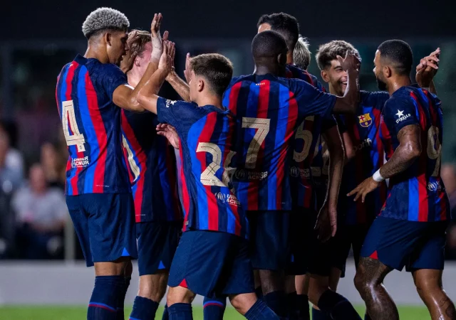 joie des joueurs du FC Barcelone lors de la victoire face à l'Inter Miami