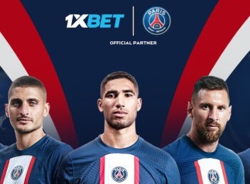 bannière partenariat 1xbet et PSG dans les régions d'Asie et d'Afrique