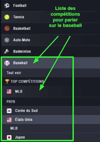 exemples de paris sportifs sur les compétitions de baseball (MLB)