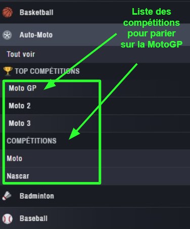exemples de paris sportifs sur les courses de motogp