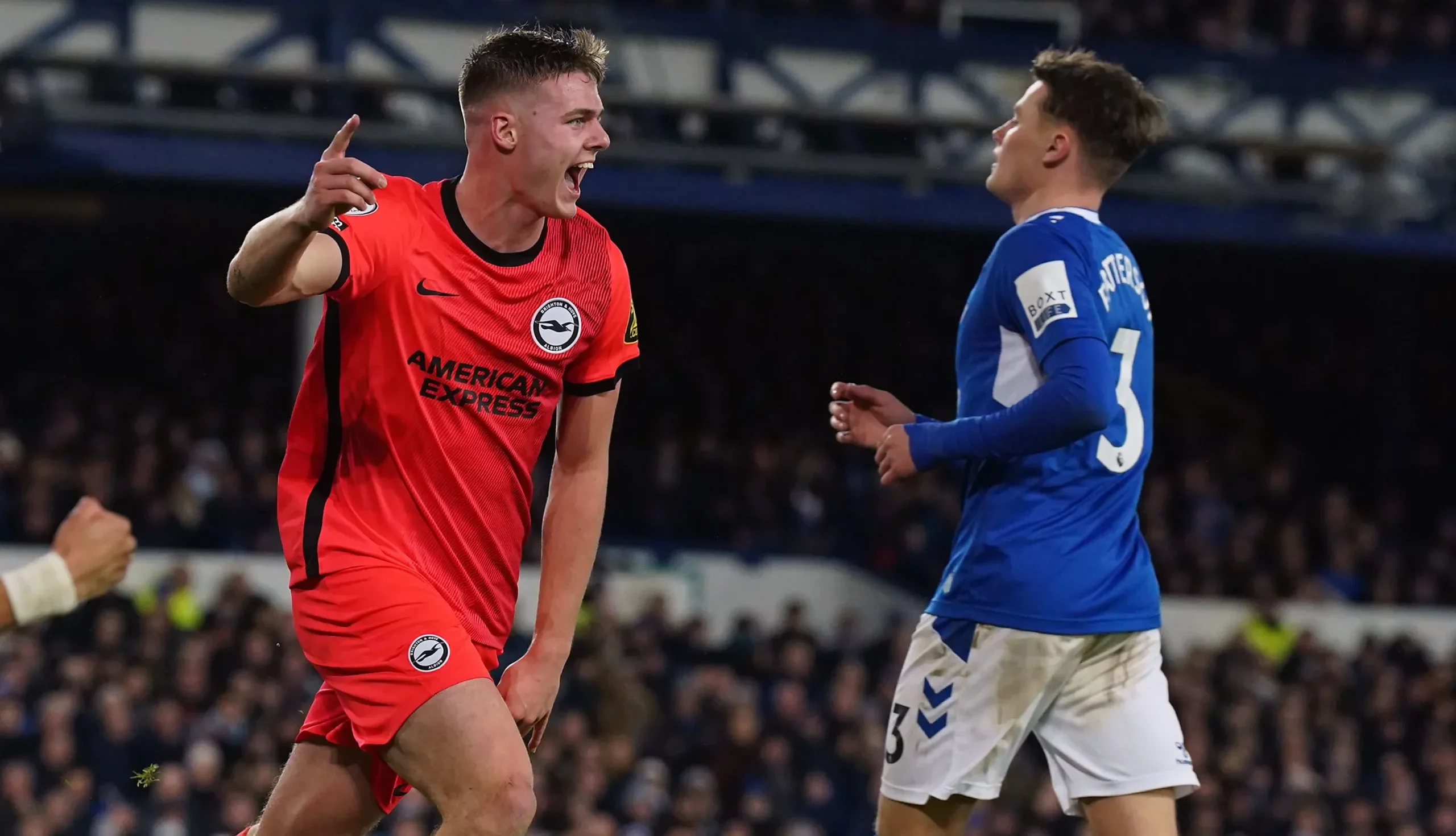 Evan Ferguson (Brighton) célèbre son but contre Everton, le 3 janvier 2023